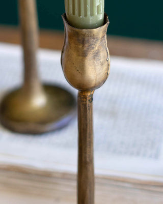 Antique Brass Metal Taper Candle Holders, Set of 3