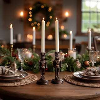 Bronzed Nutcracker Candleholder, Set of 2