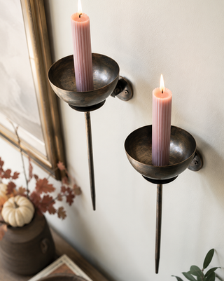 Antiqued Bronze Chalice Wall Taper Candle Sconces, Set of 2