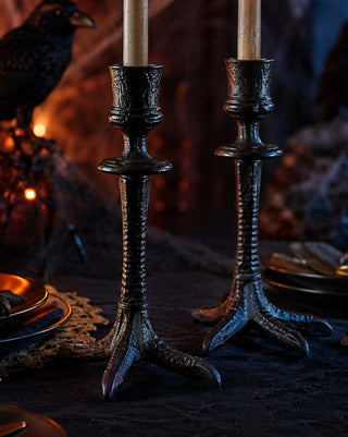 Gothic Raven Claw Taper Candle Holders, Set of 2