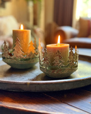 Antique Patina Metal Candle Holder Bowls, Set of 2 Vintage Pedestal Decor