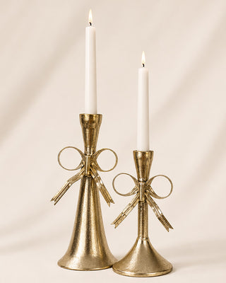 Gold Metal Bow Taper Candle Holders, Set of 2