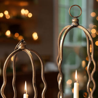 Sculptural Wavy Distressed Gold Metal Taper Candleholders, Set of 3