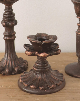 Distressed Ornate Floral Taper Candle Holders, Set of 3