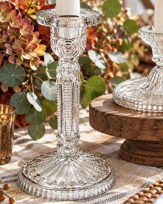 Vintage-Inspired Ornate Glass Candle Holders, Set of 2