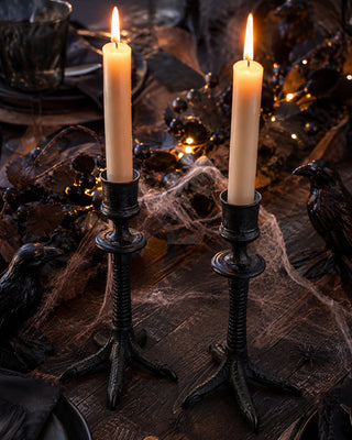 Gothic Raven Claw Taper Candle Holders, Set of 2