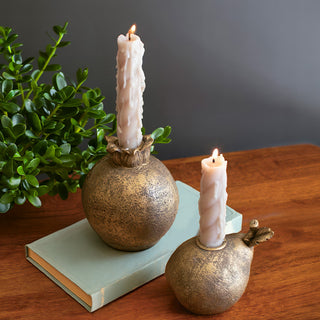 Gold Pomegranate & Pear Taper Candle Holder, Set of 2