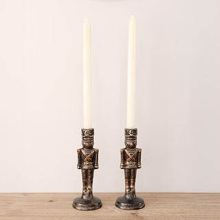 Bronzed Nutcracker Candleholder, Set of 2