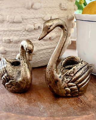 Cast Iron Swan Taper Candle Holders, Set of 2
