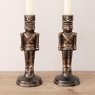 Bronzed Nutcracker Candleholder, Set of 2