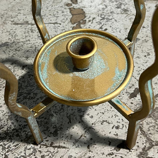 Sculptural Wavy Distressed Gold Metal Taper Candleholders, Set of 3