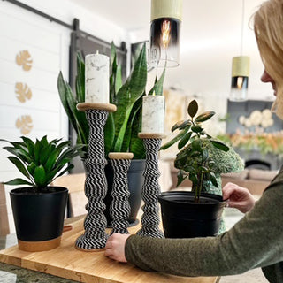 Home décor candle holders with houseplants