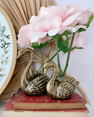 Cast Iron Swan Taper Candle Holders, Set of 2