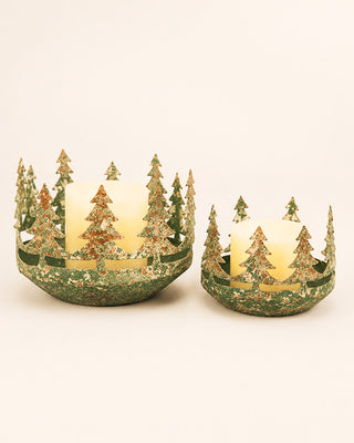 Antique Patina Metal Candle Holder Bowls, Set of 2 Vintage Pedestal Decor