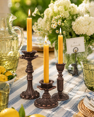 Distressed Ornate Floral Taper Candle Holders, Set of 3