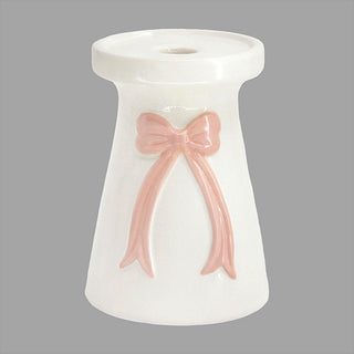 gloss white ceramic taper holder pink bow detail Easter spring display