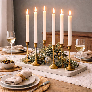 Set of 6 matte pink flameless LED taper candles with remote control and timer