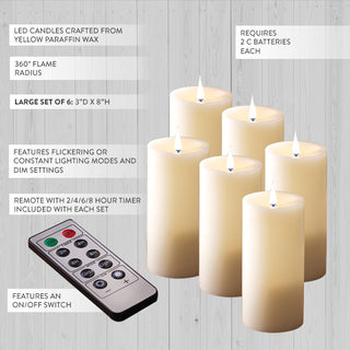 8 inch Infinite Wick Wax Pillar Candles, Set of 6