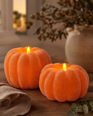 Flickering Flameless Pumpkin LED Candles with Timer, Set of 2