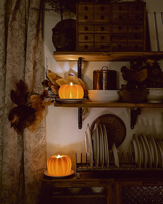 Flickering Flameless Pumpkin LED Candles with Timer, Set of 2