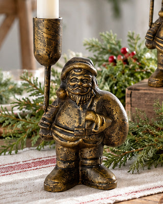 Antique Gold Finish Santa Candle Stands, Set of 2