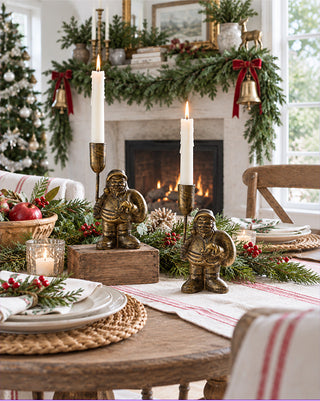 Antique Gold Finish Santa Candle Stands, Set of 2