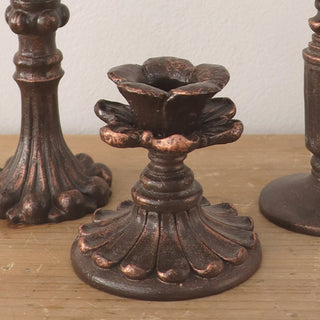 Distressed Ornate Floral Taper Candle Holders, Set of Three