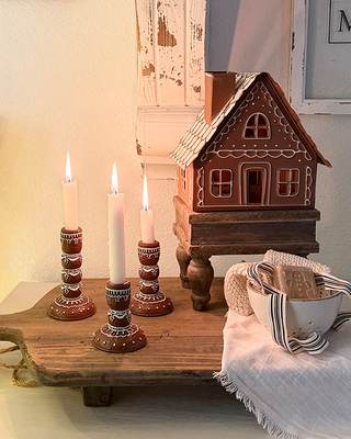 Gingerbread Candle Sticks, Set of 3 Resin Taper Holders Christmas Decor