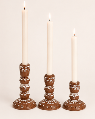 Gingerbread Candle Sticks, Set of 3 Resin Taper Holders Christmas Decor