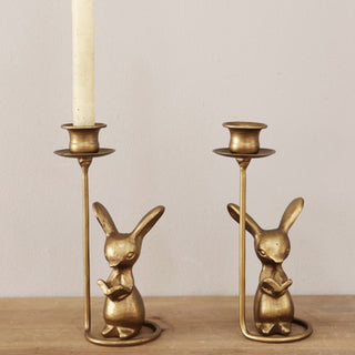 Pair of vintage gold bunny candle holders tabletop