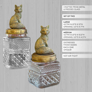 Pressed Glass Canisters with Distressed Gold Fox Finials, Set of 2