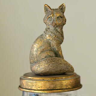Pressed Glass Canisters with Distressed Gold Fox Finials, Set of 2