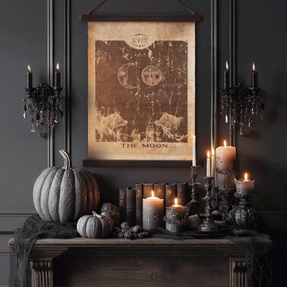 Vintage “The Moon” tarot wall canvas with gothic Halloween mantel décor
