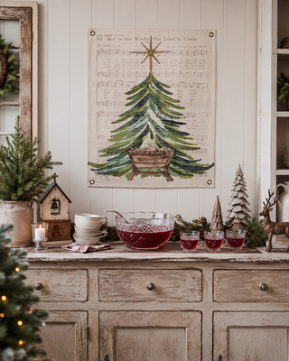 Fabric Christmas Manger Tree Wall Art 23 Inch Multicolor Holiday Hanging Decor