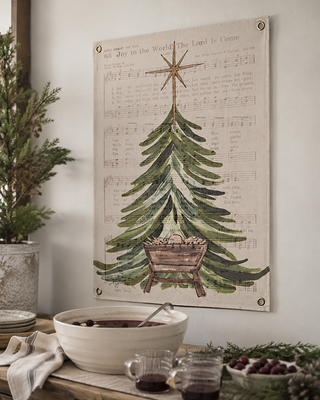 Fabric Christmas Manger Tree Wall Art 23 Inch Multicolor Holiday Hanging Decor