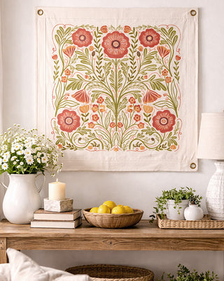 Floral Canvas Tapestry with Grommets