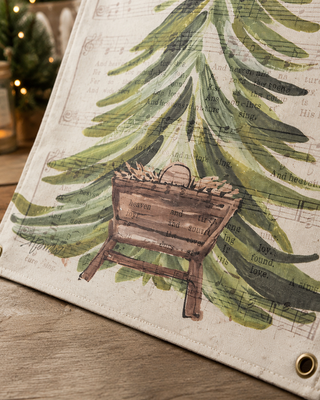 Fabric Christmas Manger Tree Wall Art 23 Inch Multicolor Holiday Hanging Decor
