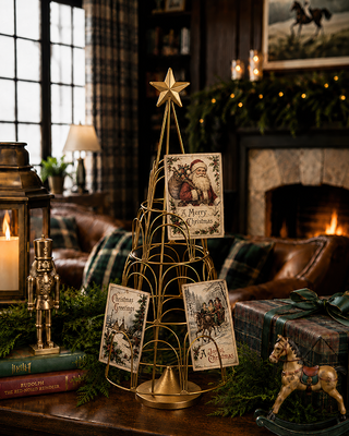 Cast Iron Christmas Tree Card Holder 20 Inch Tabletop Holiday Card Display