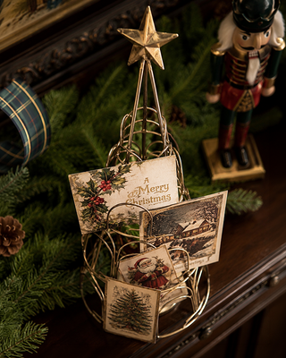 Cast Iron Christmas Tree Card Holder 20 Inch Tabletop Holiday Card Display