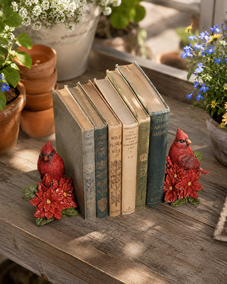 Resin Cardinal and Poinsettia Figurines, Set of 2