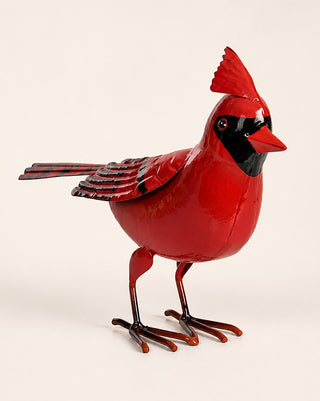 Red Metal Cardinal Figurine with Detailed Accents