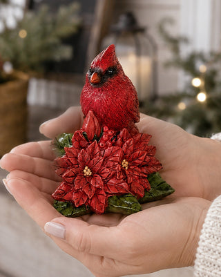 Resin Cardinal and Poinsettia Figurines, Set of 2