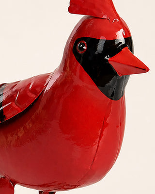 Red Metal Cardinal Figurine with Detailed Accents