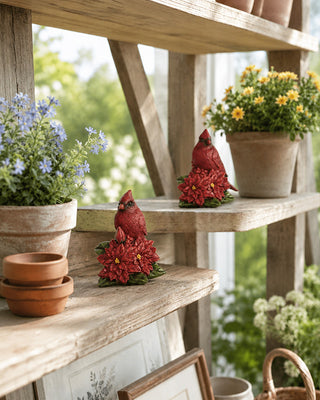 Resin Cardinal and Poinsettia Figurines, Set of 2