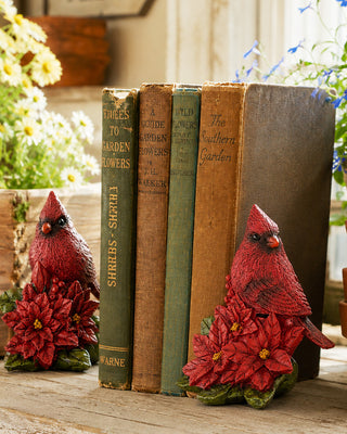 Resin Cardinal and Poinsettia Figurines, Set of 2