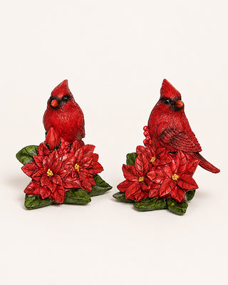 Resin Cardinal and Poinsettia Figurines, Set of 2