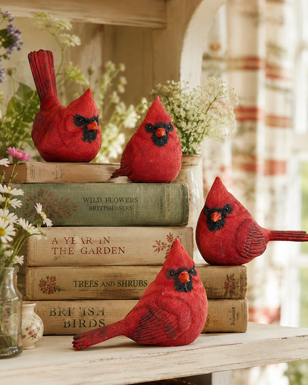 Cardinal Bird Figurine, Set of 4 Cottage Core