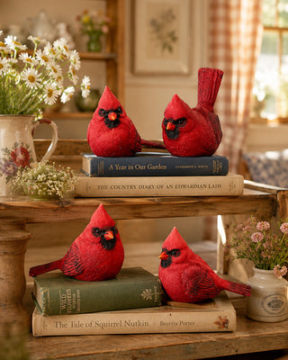 Cardinal Bird Figurine Set of 4 Cottage Core