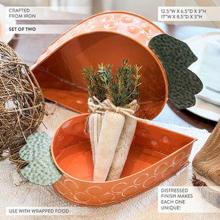 Distressed Carrot Metal Trays, Set of 2