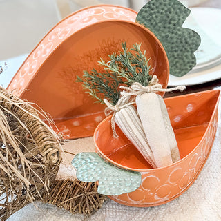 Distressed Carrot Metal Trays, Set of 2